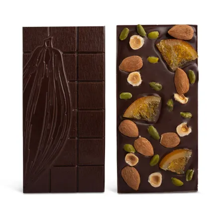 Produit - Tablette Bean to Bar – Mendiant Noir 72% Équateur & Fruits
